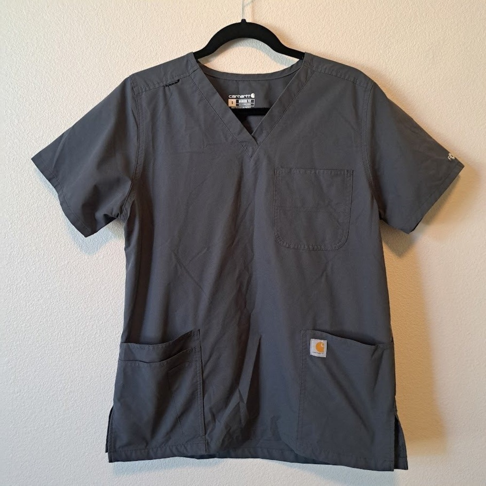 Carhartt Force Scrub Top Womens Small Gray V-Neck Modern Fit Medical Nursing